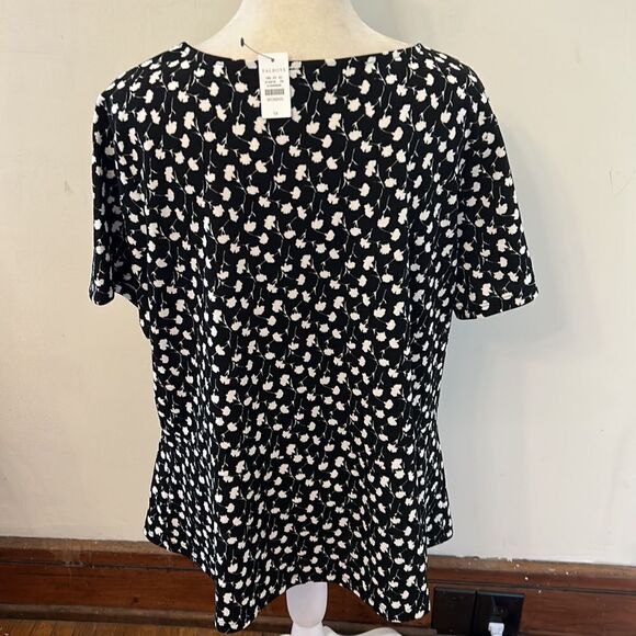 Talbots black white patterned short sleeve blouse Size 1X New - Picture 8 of 11